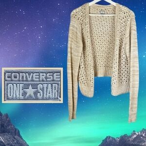 90's Converse One Star 100% Cotton Open Knit Cardigan, Beige, XL